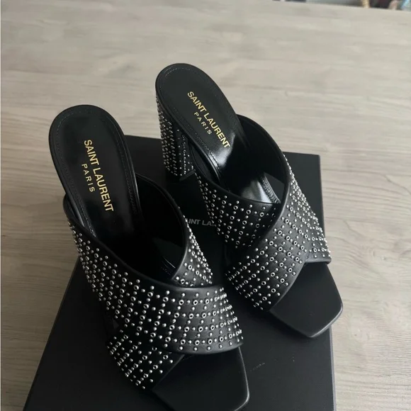 Saint Laurent Lou Lou Studded Sandals - Picture 2 of 5
